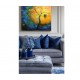 Quadro decorativo pintado a mão tema arvores e passarinhos estilo moderno 2a  60x60 