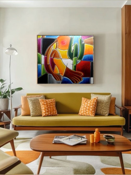 Quadro decorativo pintado a mão releitura de Tarsila do Amaral por Katia Almeida , O Abaporu 60x70