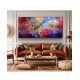 Quadro pintado a mão arvore e passarinhos fundo colorido ,medida 70x140 