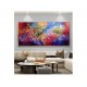 Quadro pintado a mão arvore e passarinhos fundo colorido ,medida 70x140 