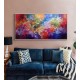 Quadro pintado a mão arvore e passarinhos fundo colorido ,medida 70x140 