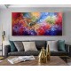 Quadro pintado a mão arvore e passarinhos fundo colorido ,medida 70x140 