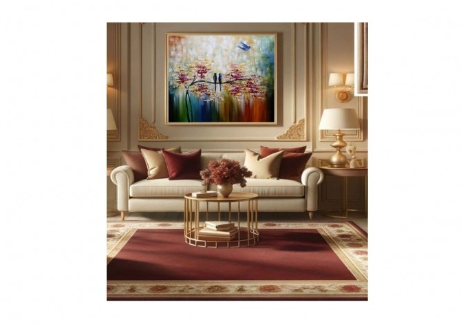 Quadro pintado a mão arvore e passarinhos medida 80x100 
