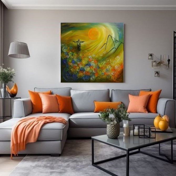 Quadro decorativo pintado a mão Rio de Janeiro , Cristo redentor , corcovado medida 80x80
