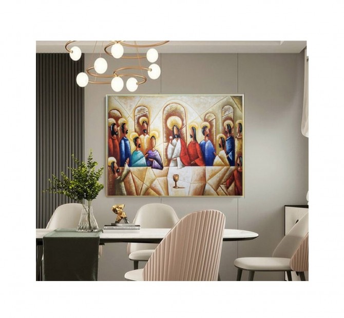Quadro pintado a mão Santa ceia espatulada, para decoração medida 80x100 