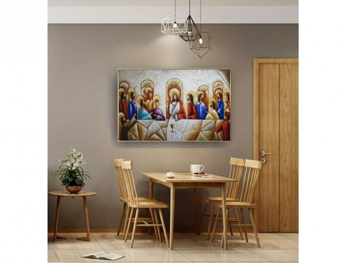 Quadro pintado a mão Santa ceia espatulada,para decoração medida 80x120 