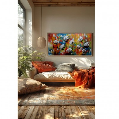 Quadro decorativo pintado a mão peixes 1A medida 50x100 