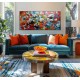 Quadro decorativo pintado a mão peixes 1A medida 60x120 