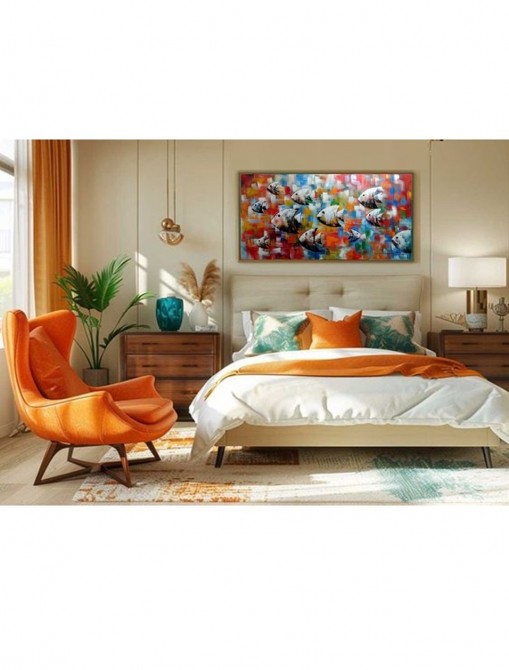 Quadro decorativo pintado a mão peixes 1A medida 60x120 