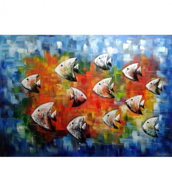 Quadro decorativo pintado a mão peixes 1A medida 70x100 