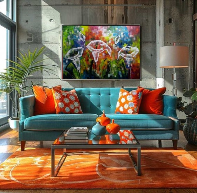 Quadro decorativo floral moderno abstrato,modelo 2,  medida 60x90 