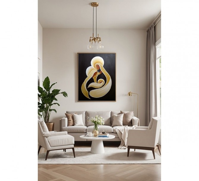 Quadro decorativo sagrada família pintado a mão,estilo cubista,moderno,medida 70x90 