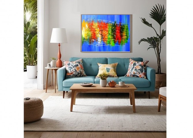 Quadro decorativo pintado a mão peixes 2b medida 70x90 