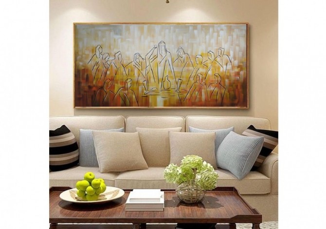 Quadro santa ceia fundo abstrato colorido 2b cor b medida  70x160 