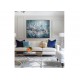 Quadro pintado a mão arvore e passarinhos fundo azul medida 70x90 