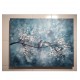 Quadro pintado a mão arvore e passarinhos fundo azul medida 70x90 