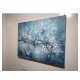 Quadro pintado a mão arvore e passarinhos fundo azul medida 70x90 
