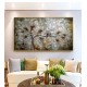 Quadro pintado a mão arvore e passarinhos medida 70x120 