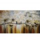 Quadro pintado a mão arvore e passarinhos fundo amarelo indiano medida 70x120 