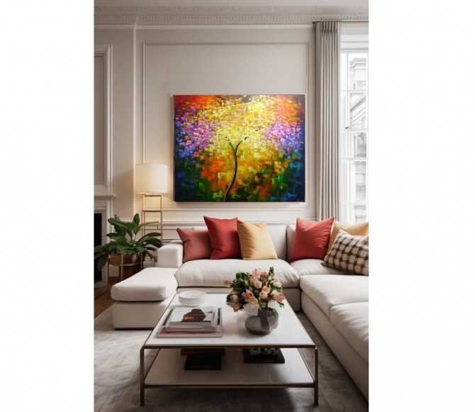 Quadro pintado a mão arvore estilo moderno medida 100x120 