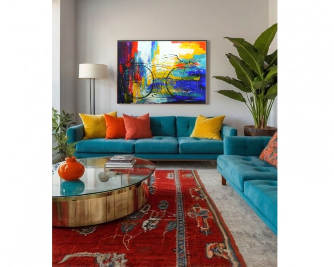 Quadro decorativo pintado a mão tema bike, ciclismo, bicicleta, abstrato,quadro original,medida  70x100 