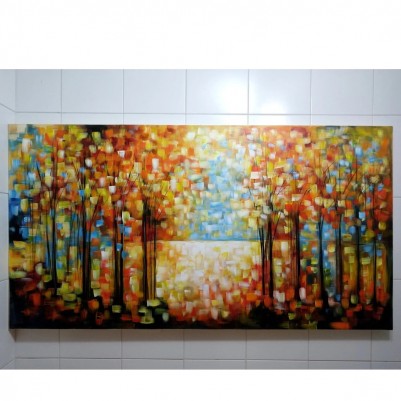 Quadro decorativo pintado a mão paisagem abstrato arvores 80x150 COD 1322