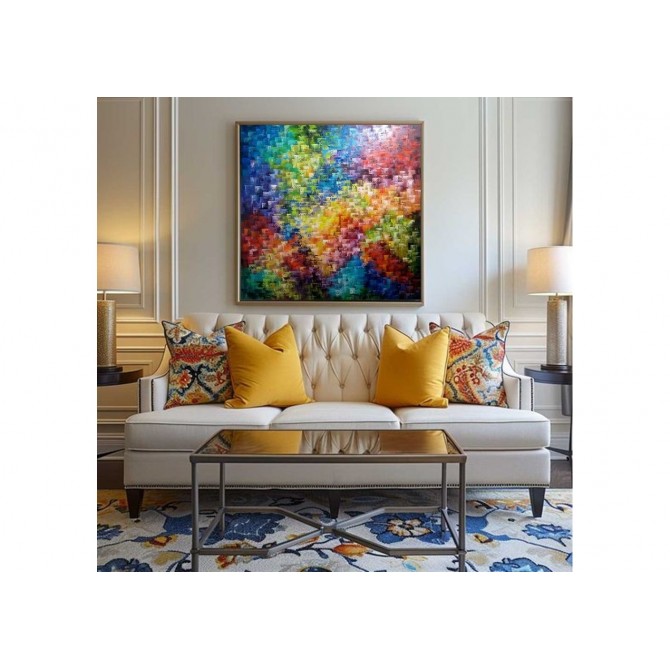 Quadro abstrato multicolorido pintado a mão 80x80