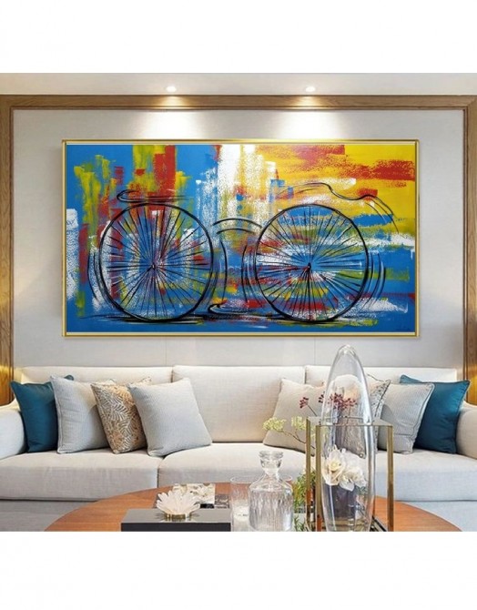 Quadro decorativo pintado a mão tema bike, ciclismo, bicicleta medida 80x150 