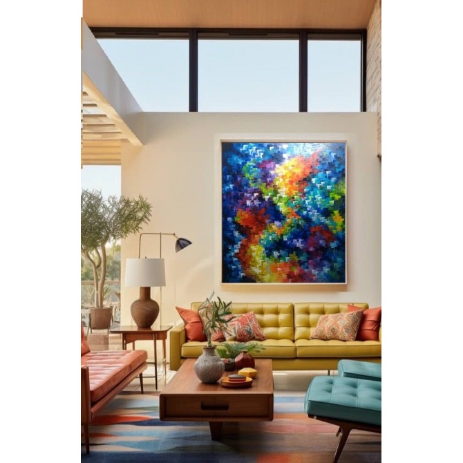 Quadro abstrato multicolorido pintado a mão, vertical , original,130x120