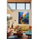 Quadro abstrato multicolorido pintado a mão, vertical , original,130x120