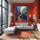 Quadro abstrato multicolorido pintado a mão, vertical , original,160x130 