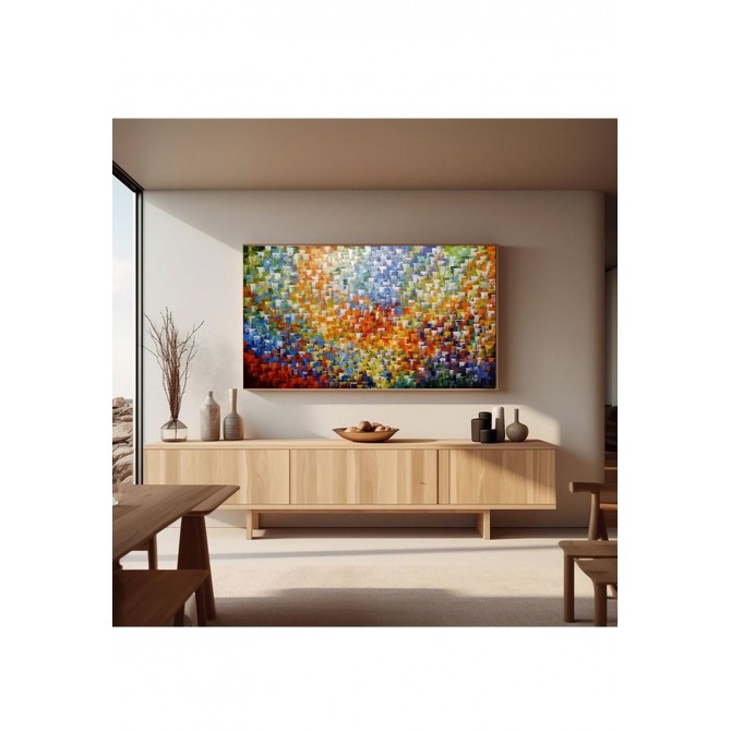 Quadro abstrato multicolorido pintado a mão 70x120