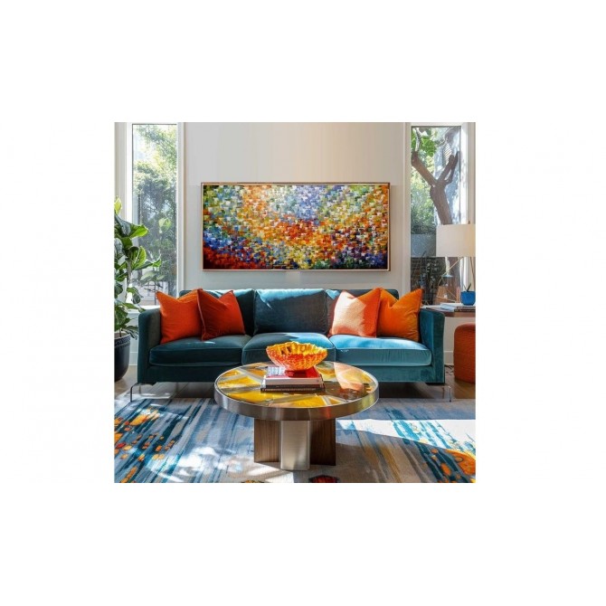 Quadro abstrato multicolorido pintado a mão 80x150