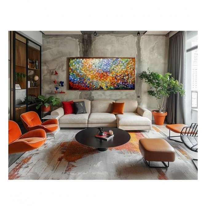 Quadro abstrato multicolorido pintado a mão 90x200