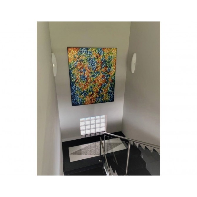 Quadro abstrato multicolorido pintado a mão, vertical 180x150 