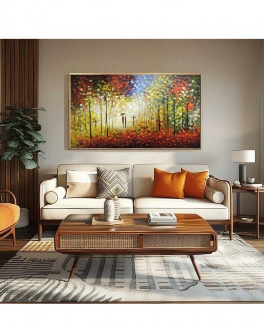 Quadro decorativo pintado a mão paisagem pessoas medida 80x150 