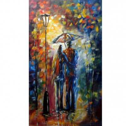 Quadro decorativo pintado a mão paisagem casal vertical medida 80x120