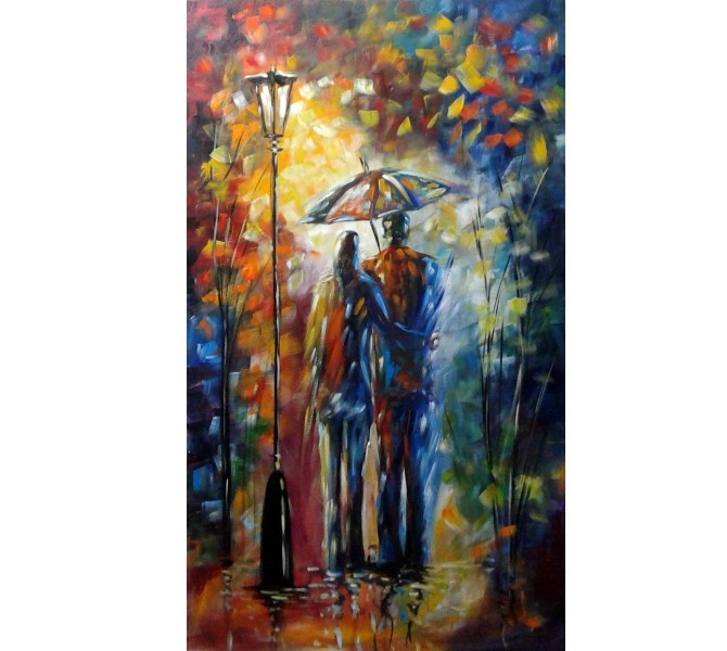Quadro decorativo pintado a mão paisagem casal vertical medida 80x120