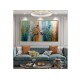 Quadro decorativo pintado a mão tema arvores e passarinhos estilo moderno 3a  80x120 