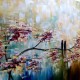 Quadro pintado a mão arvore e passarinhos medida 80x120 