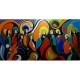 Quadro Santa ceia pintada a mão colorida modelo curvas  medida 100x190 