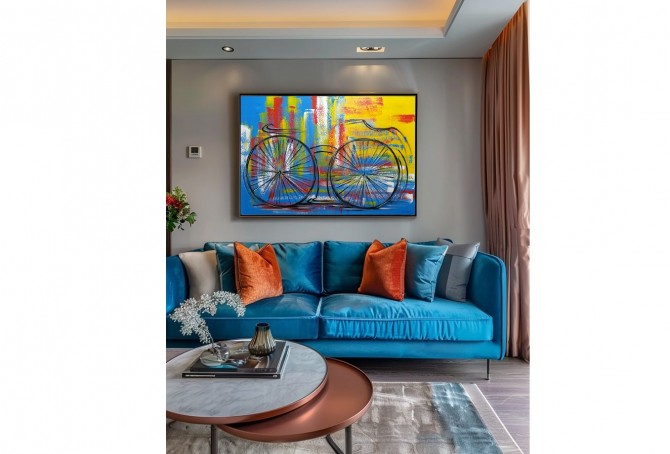 Quadro decorativo pintado a mão tema bike, ciclismo, bicicleta, abstrato,quadro original,medida  70x100 