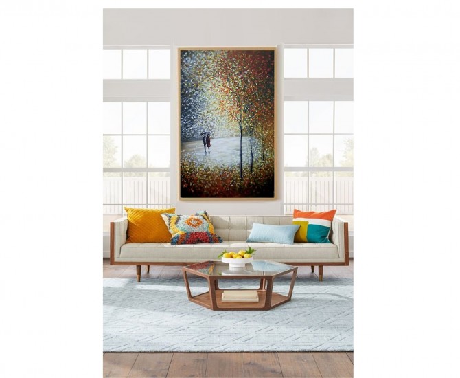 Quadro decorativo pintado a mão arvores e casal , vertical, medida  120x80