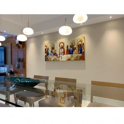 Quadro pintado a mão Santa ceia espatulada,para decoração medida 70x150 