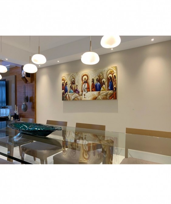 Quadro pintado a mão Santa ceia espatulada,para decoração medida 70x150 