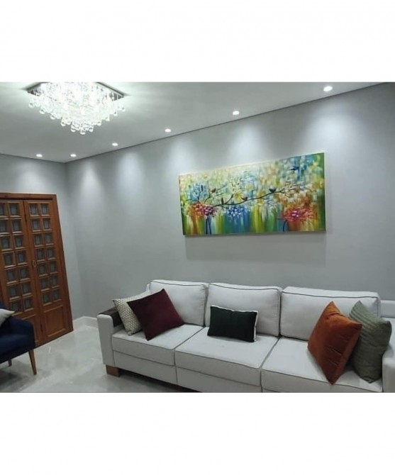 Quadro pintado a mão arvore e passarinhos medida 70x160