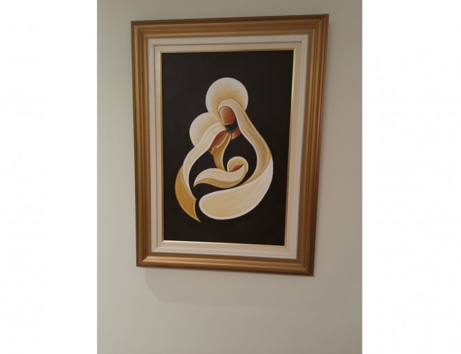 Quadro decorativo sagrada família pintado a mão,estilo cubista,moderno,medida  60x40  