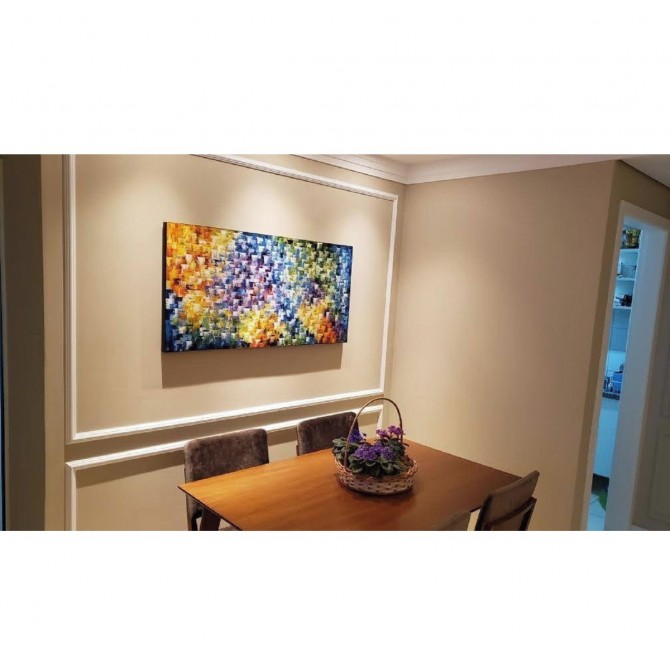 Quadro abstrato multicolorido pintado a mão 60x120 