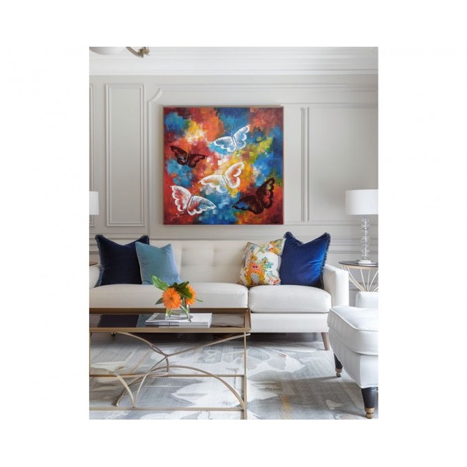  Quadro decorativo pintado a mão borboletas 70x70 