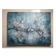 Quadro pintado a mão arvore e passarinhos fundo azul medida 60x80